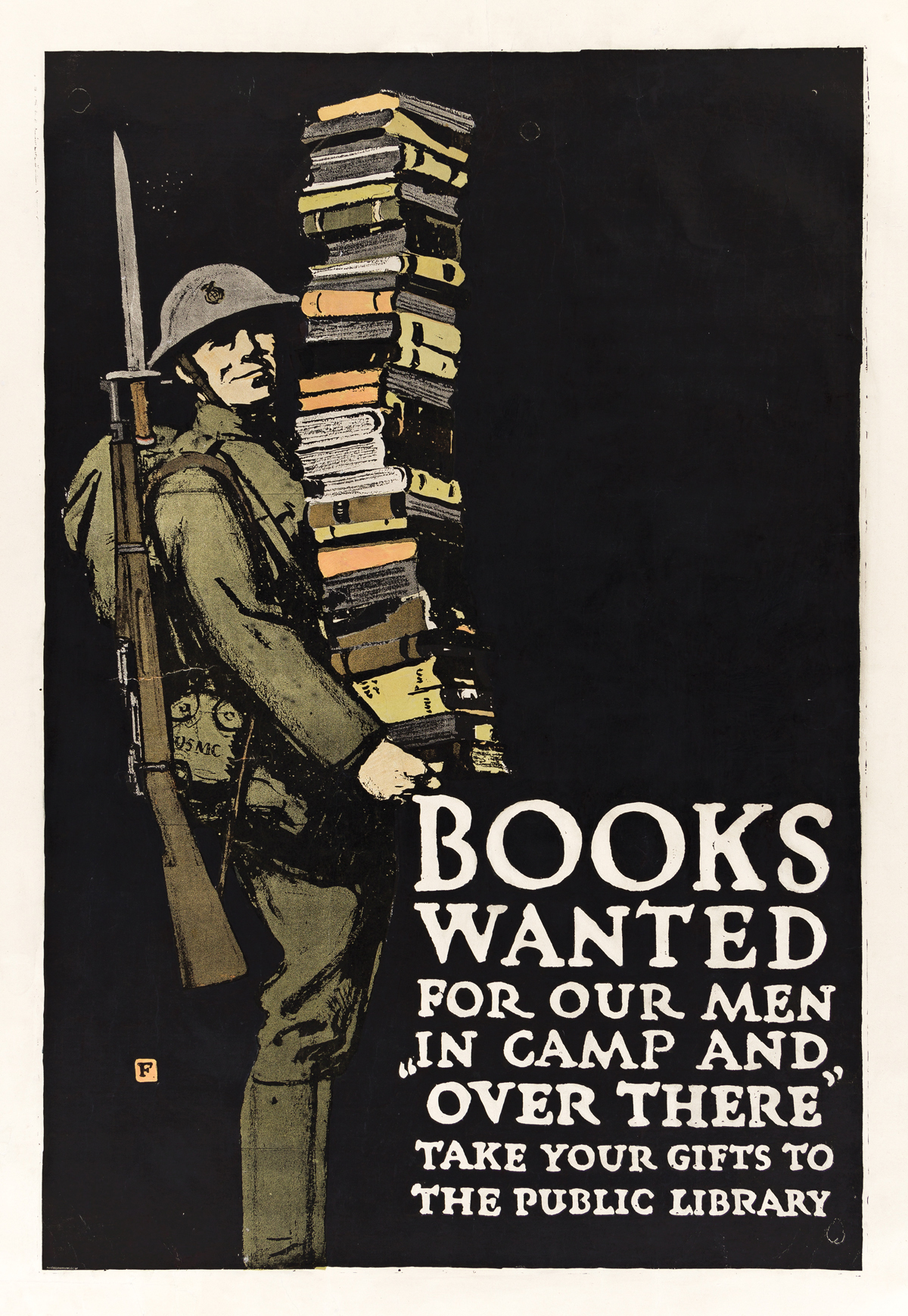 CHARLES BUCKLES FALLS (1874-1960).  BOOKS WANTED FOR OUR MEN IN CAMP AND OVER THERE. Circa 1918. 41¼x28 inches, 104¾x71 cm. The Gill